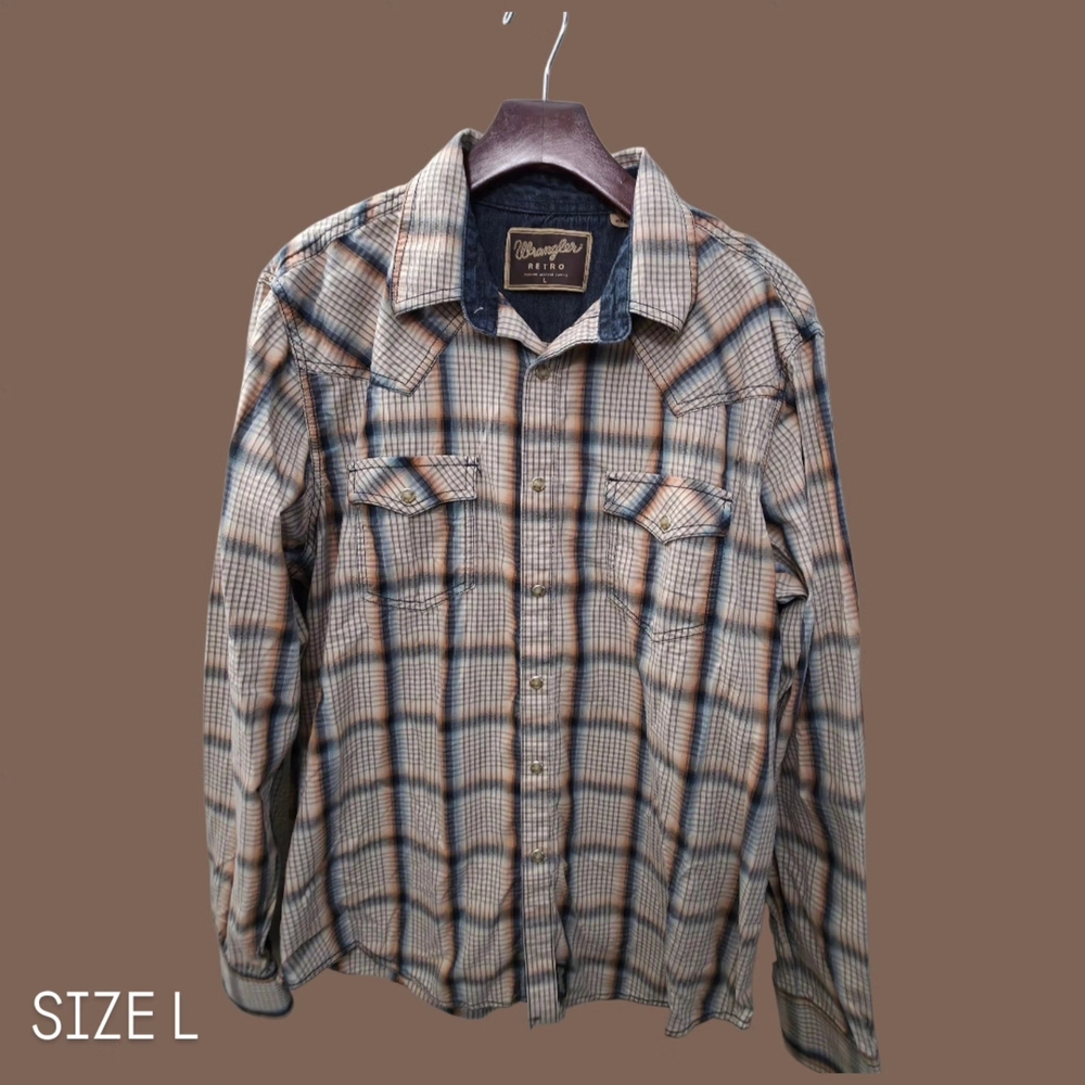Wrangler Men's Plaid Button Down Shirt - Brown and Blue